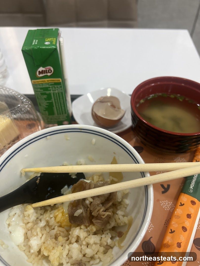 Meal with Beef Bowl and Milo