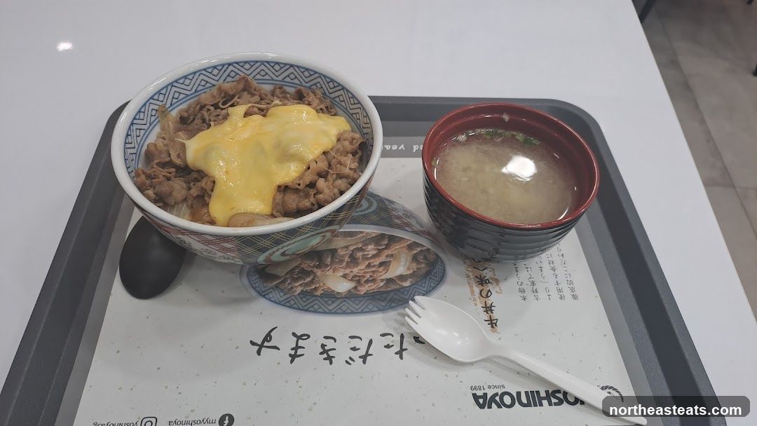 Beef Bowl with Cheese and Miso Soup