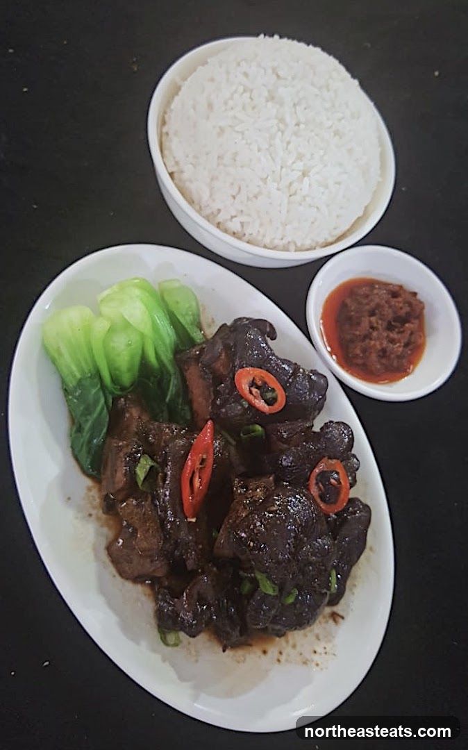 Braised Pork Belly with Bok Choy and Rice