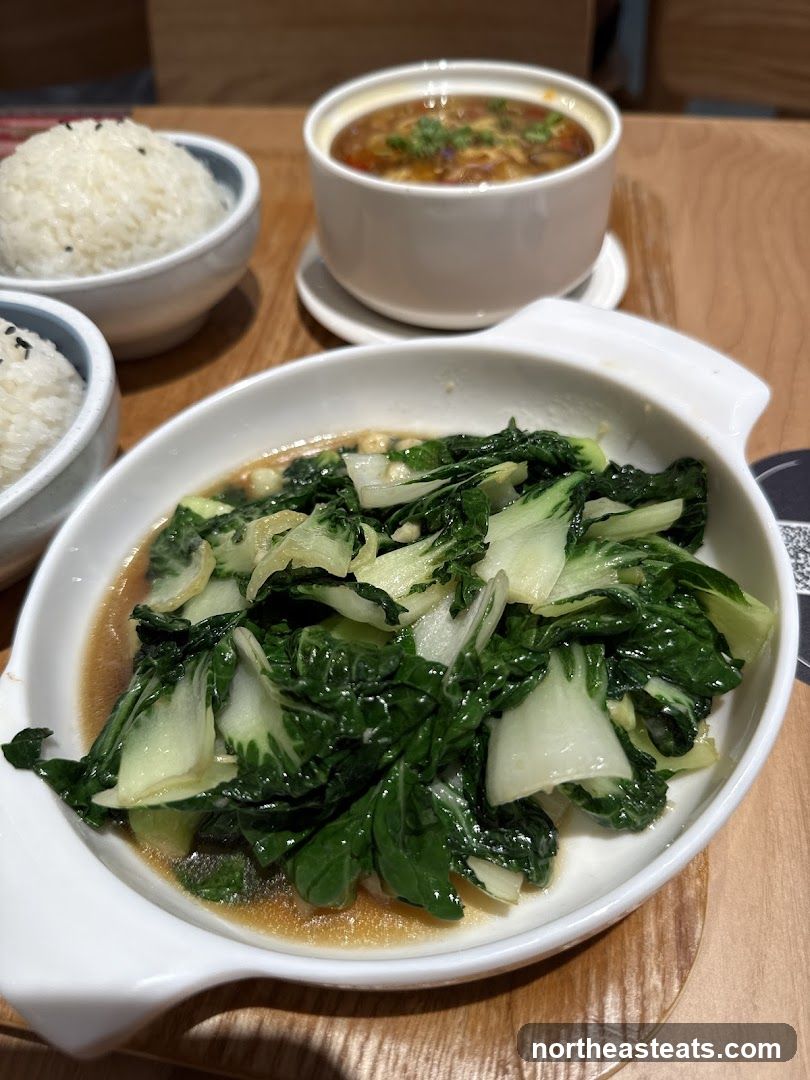 Stir-fried Bok Choy with Rice and Soup