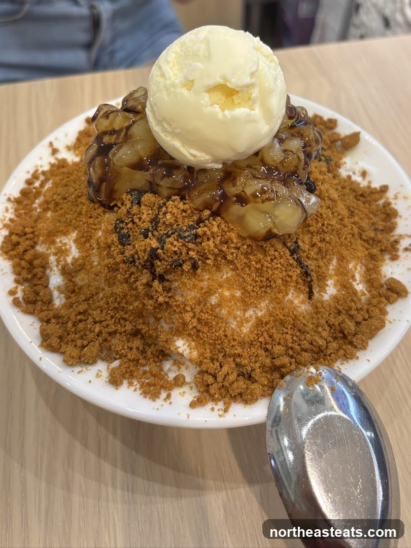 Dessert with ice cream and cookie crumbs