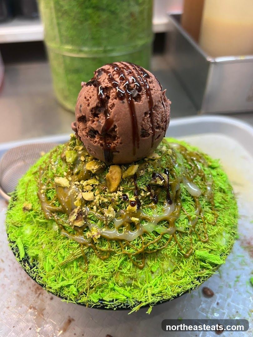 Dessert with Chocolate Ice Cream and Pistachios