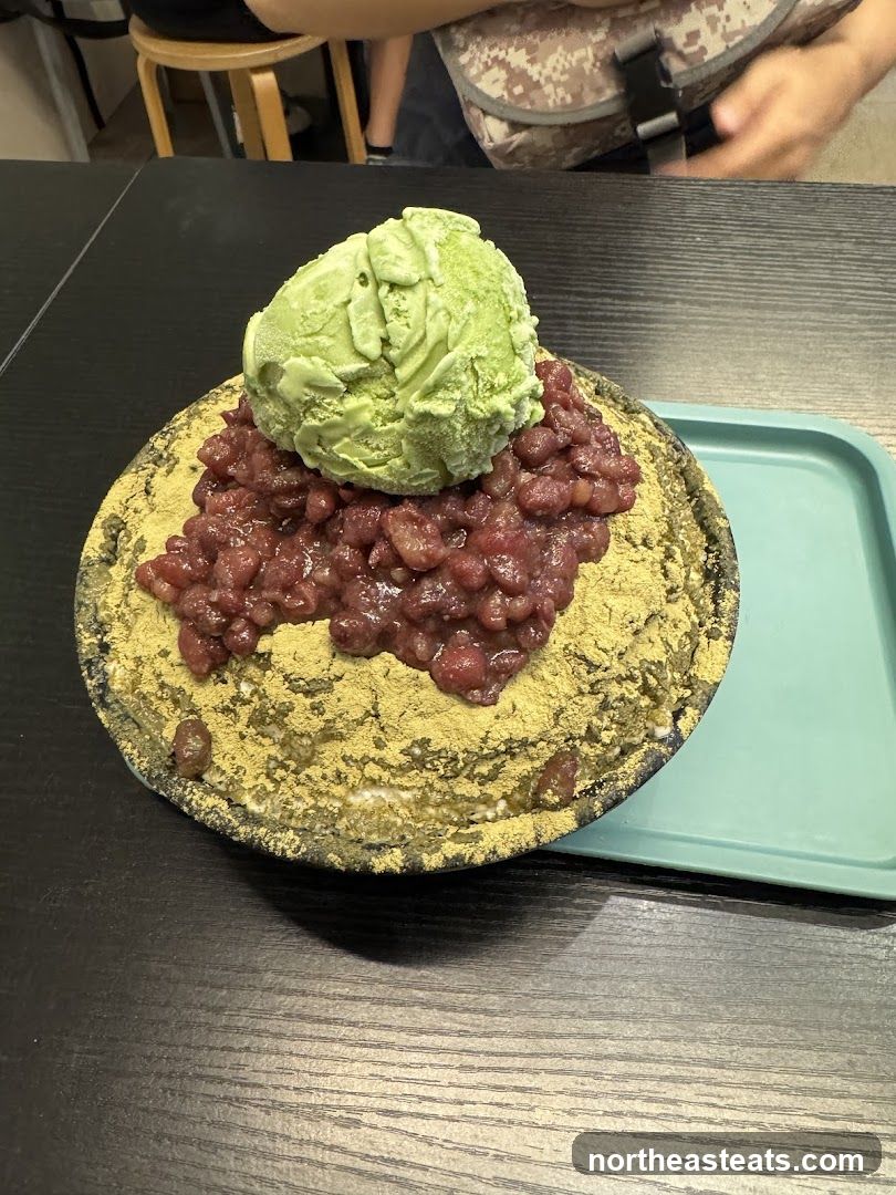 Matcha Bingsu with Red Beans and Ice Cream