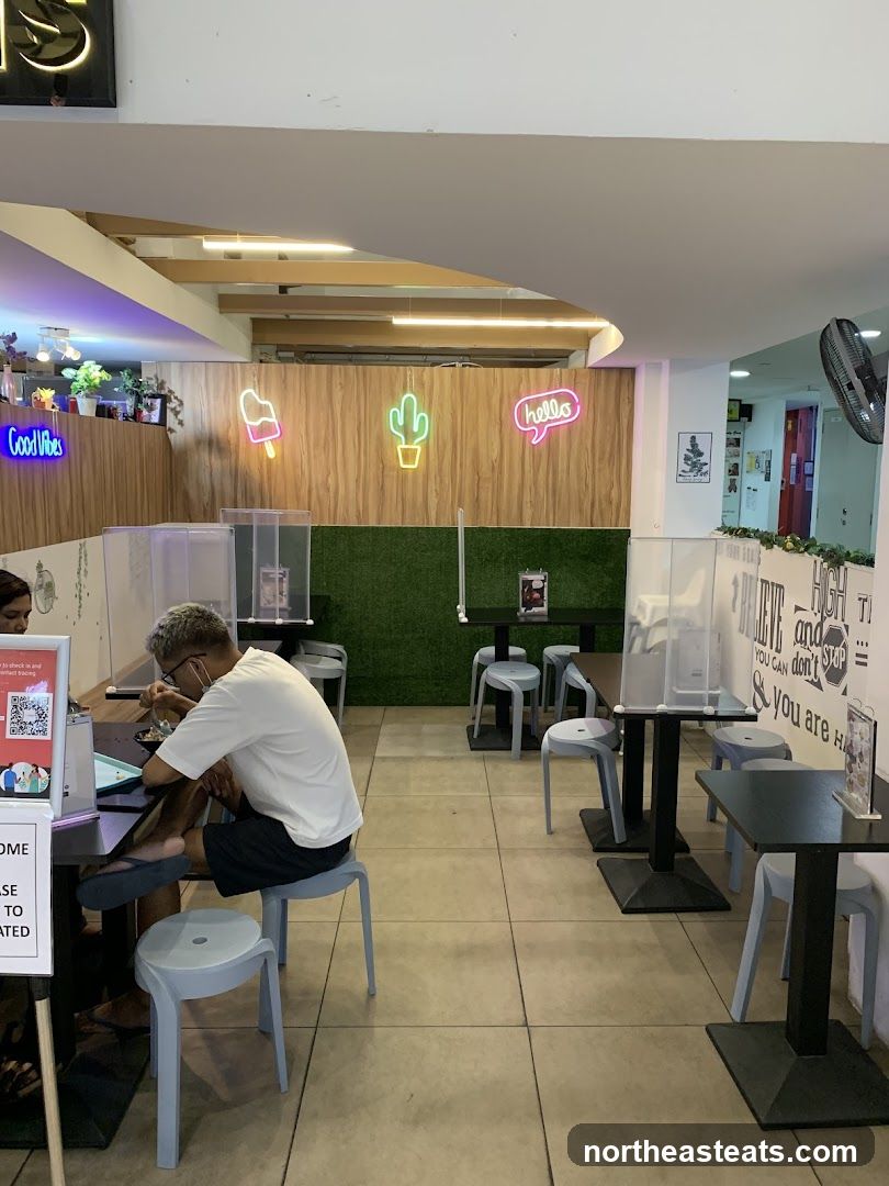 Cafe Interior with Neon Signs