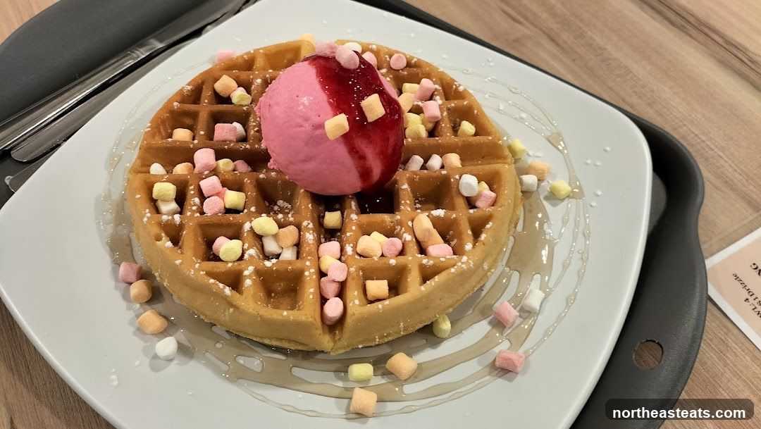 Waffle with Ice Cream and Marshmallows