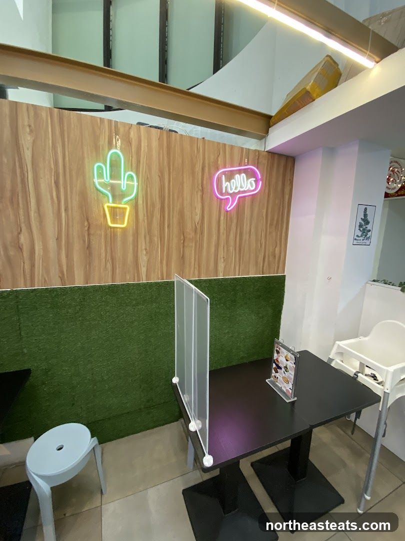 Restaurant Interior with Neon Signs