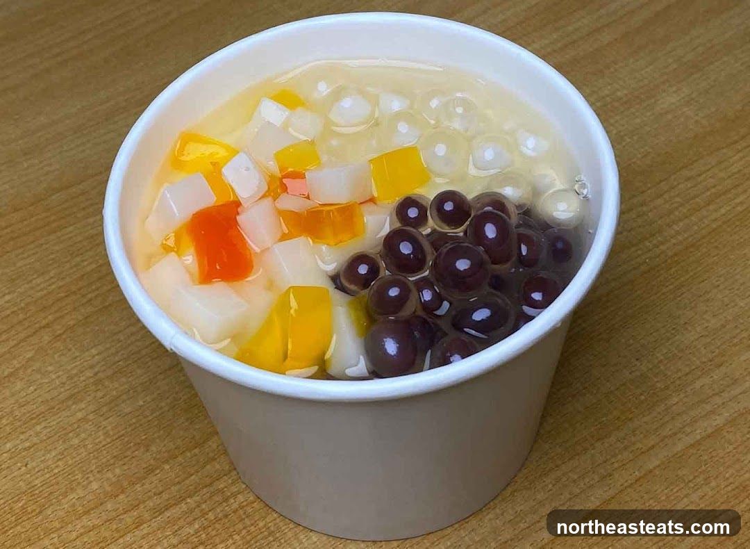 Dessert with Tapioca Pearls and Fruit Cubes
