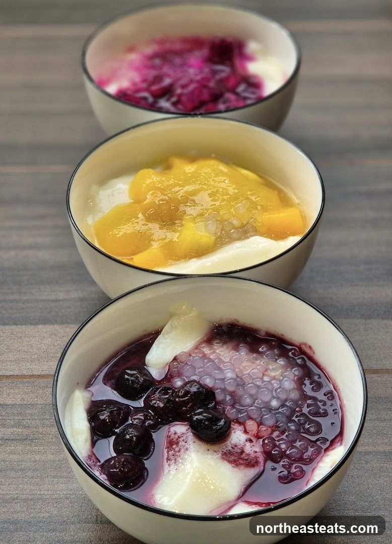 Three bowls of dessert