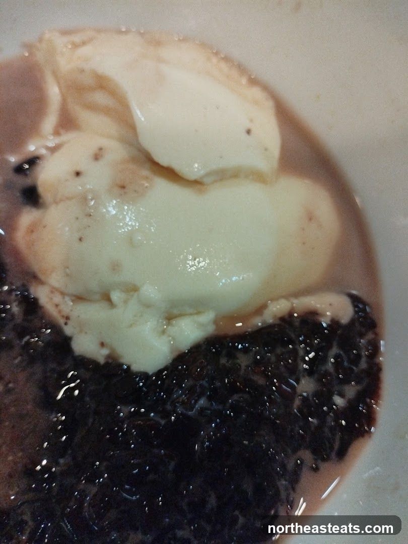 Dessert with Ice Cream and Dark Berries