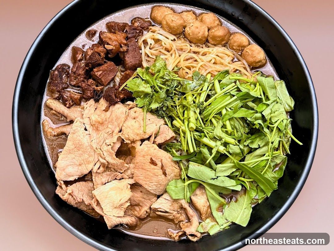 Bowl of Noodles with Beef and Vegetables