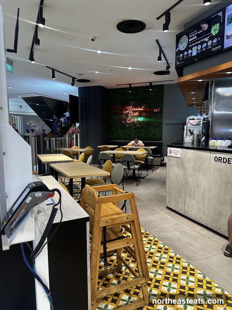 Restaurant Interior with Neon Sign