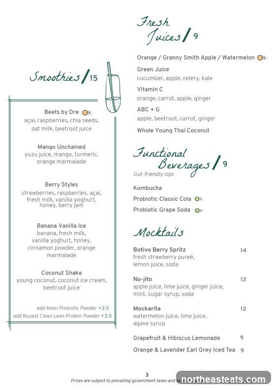 Fresh Juices, Smoothies, Functional Beverages, Mocktails