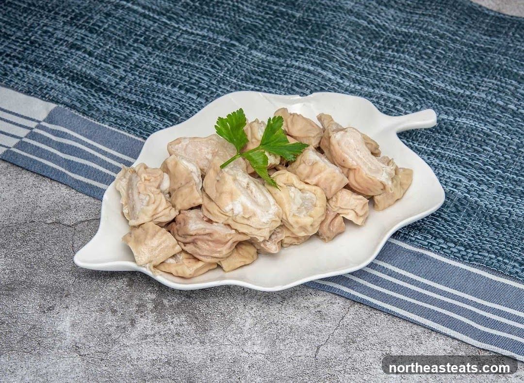 Cooked Intestines on a Leaf-Shaped Plate