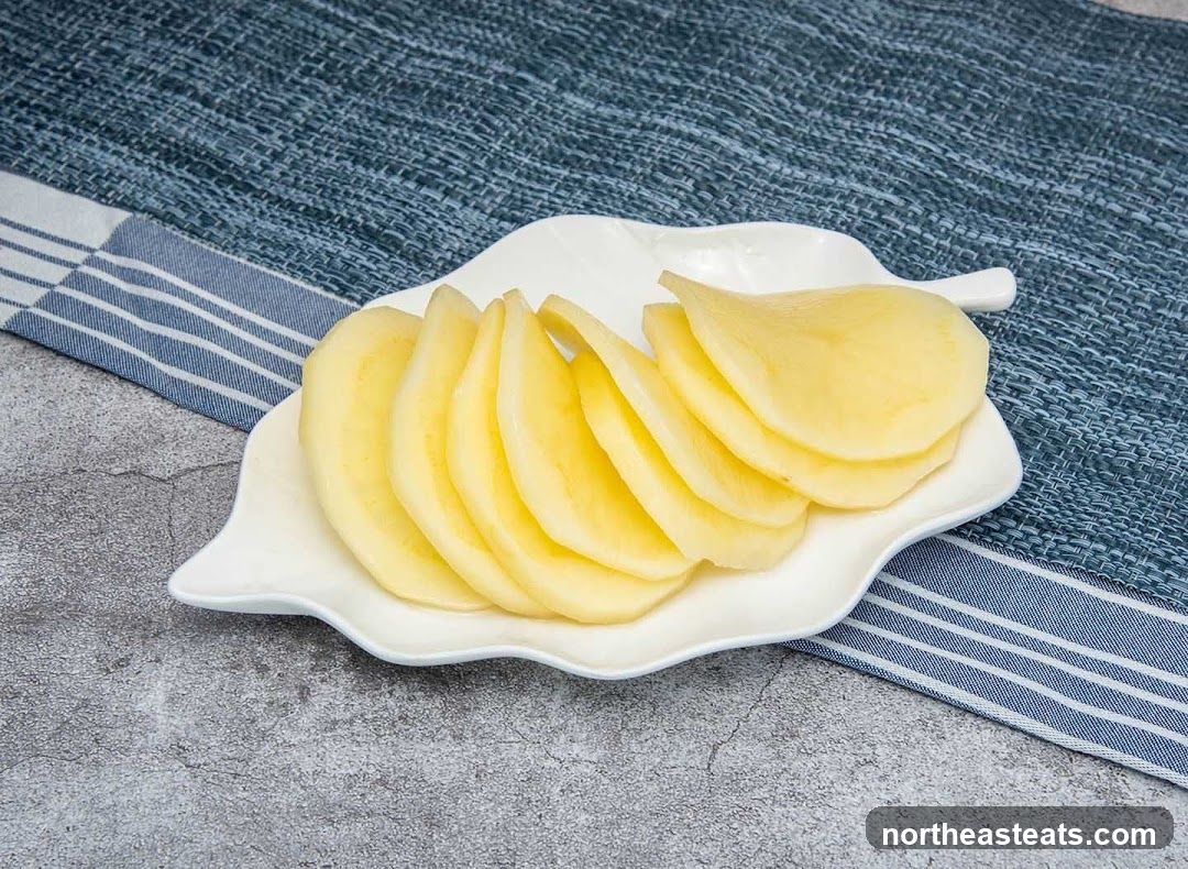 Sliced Potatoes on a Leaf-Shaped Plate