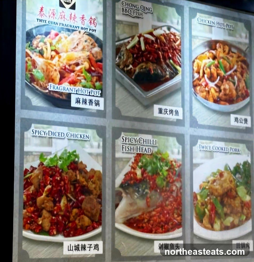 Menu with various dishes