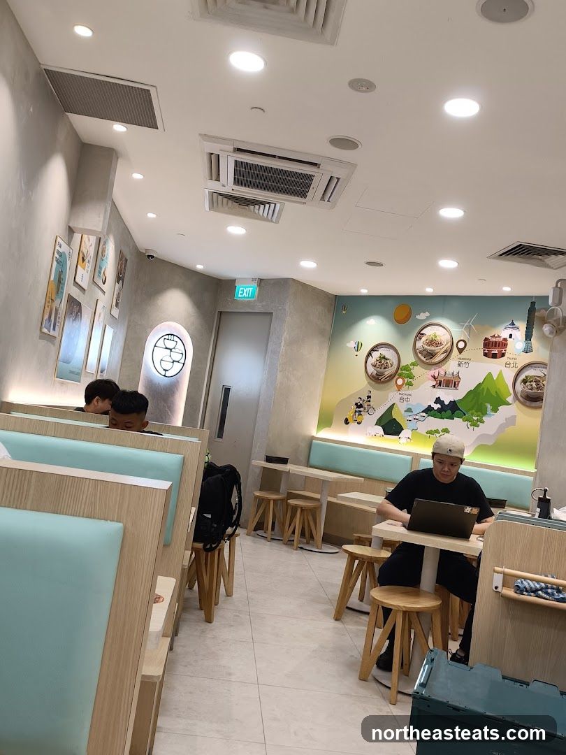 Restaurant Interior with Seating and Artwork