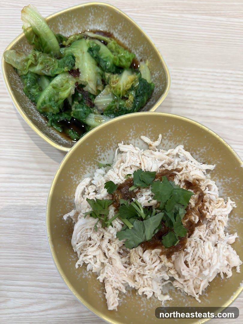 Shredded Chicken with Rice and Stir-fried Lettuce