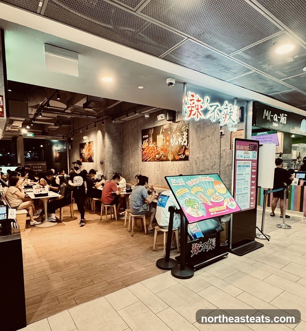 Restaurant Interior with Diners and Menu Display