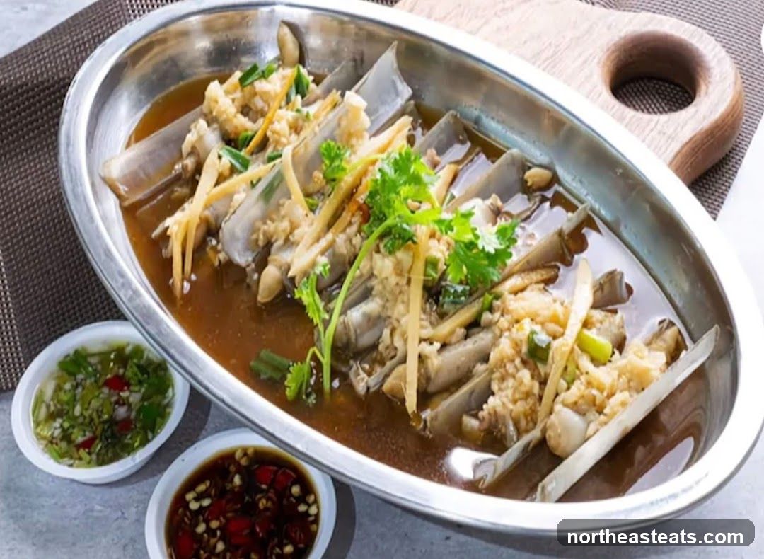 Steamed Razor Clams with Garlic and Ginger