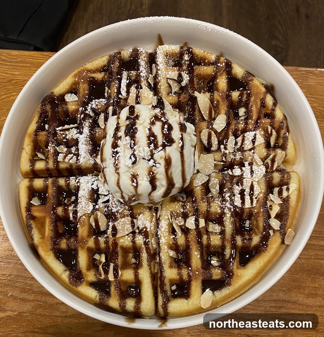 Waffles with Ice Cream and Chocolate Sauce