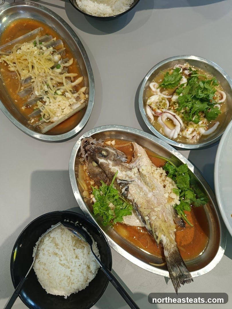 Steamed Fish and Squid with Rice