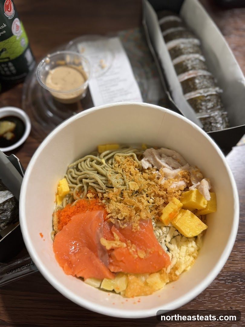 Salmon Poke Bowl and Sushi Rolls