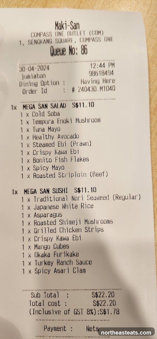 Receipt from Maki-San