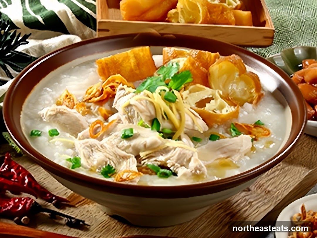 Chicken Congee with Fried Dough Sticks