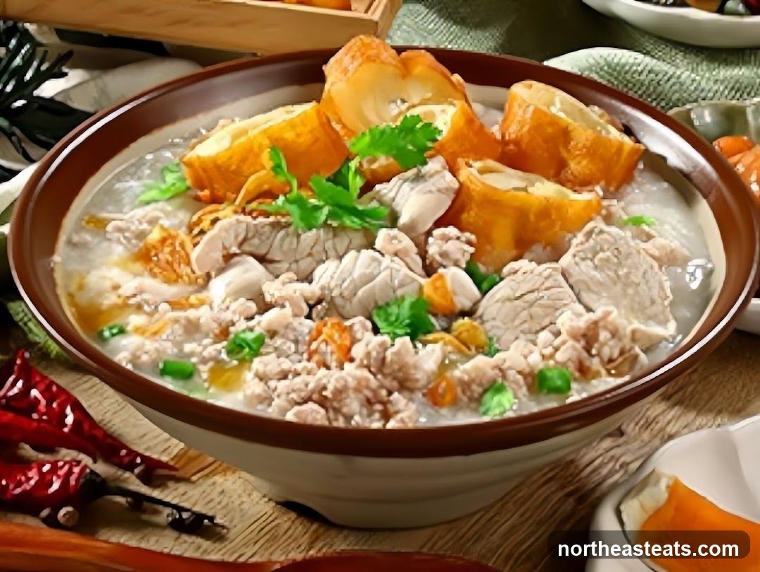 Congee with Pork and Fried Dough Sticks