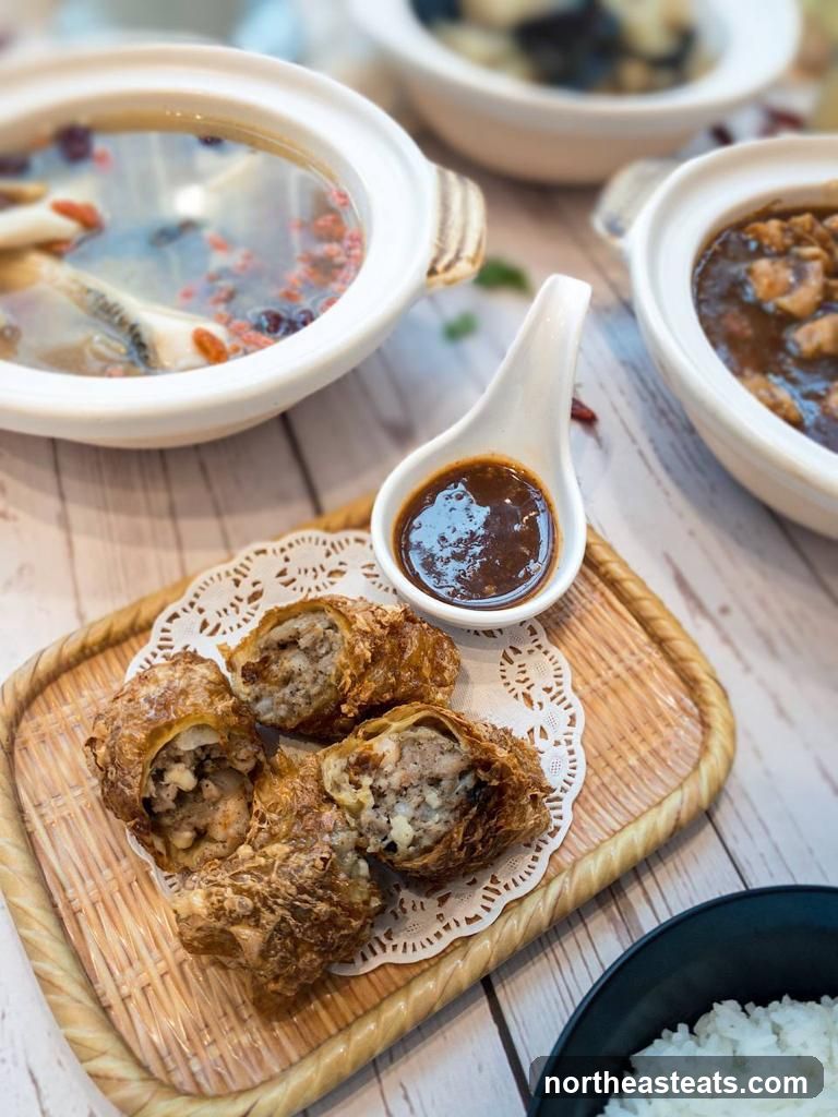 Fried Rolls with Dipping Sauce and Soup