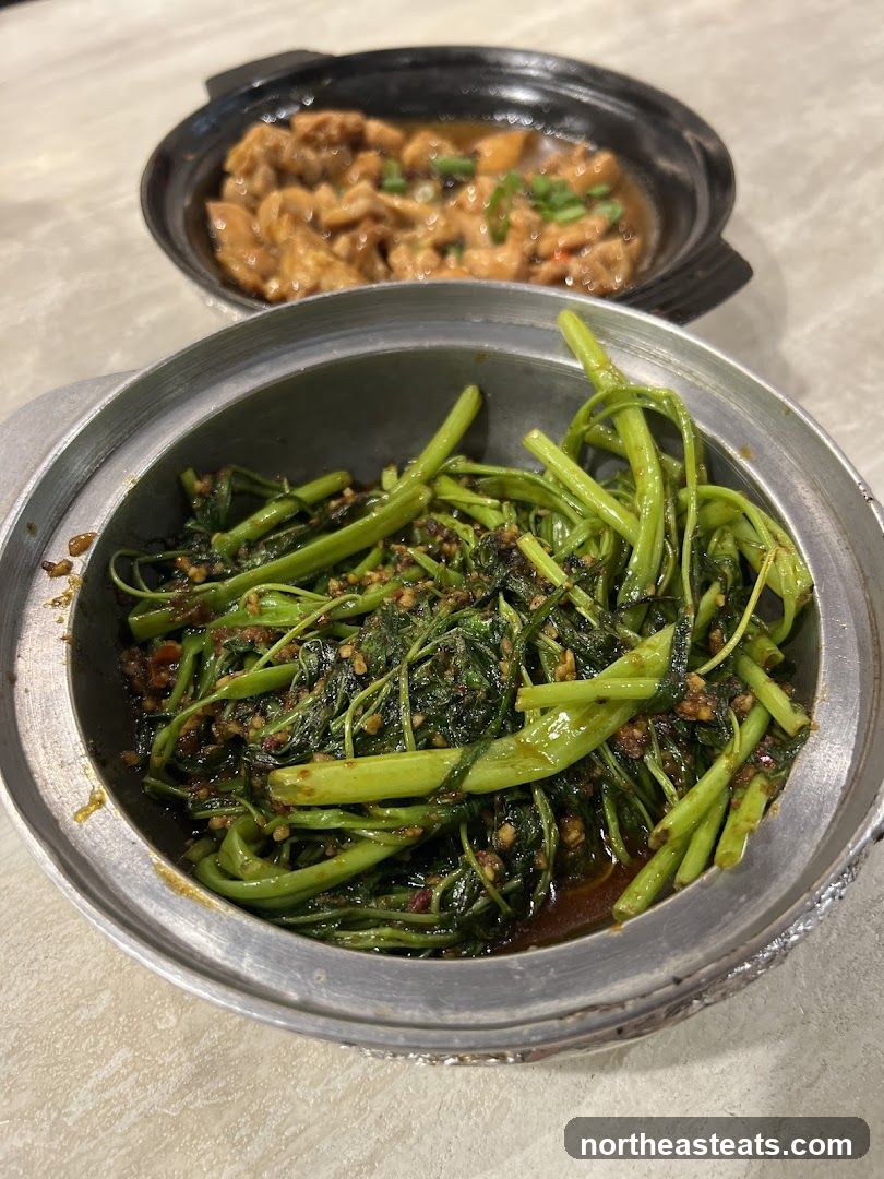 Stir-fried Water Spinach and Chicken Dish
