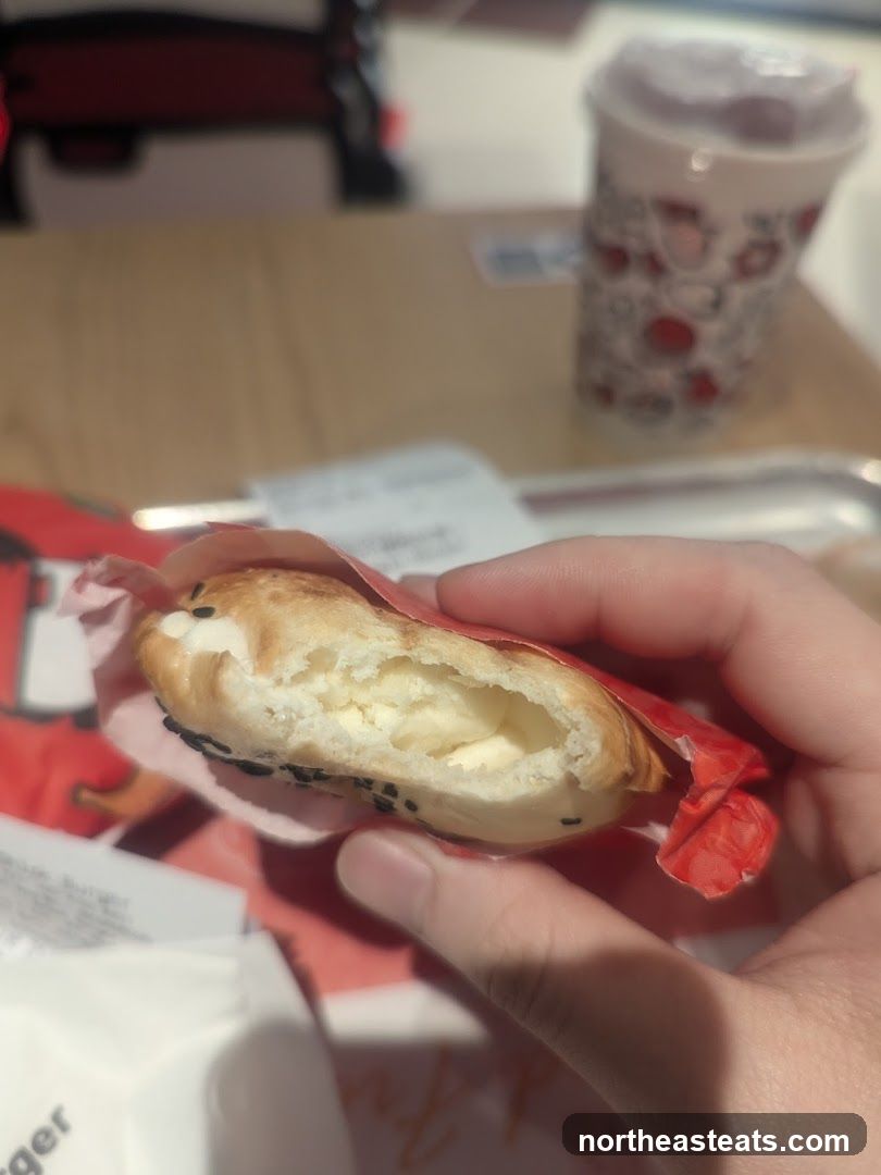 Close-up of a pastry with filling