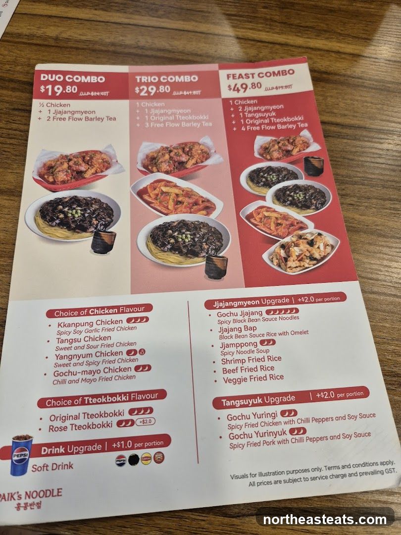 PAIK'S NOODLE Menu