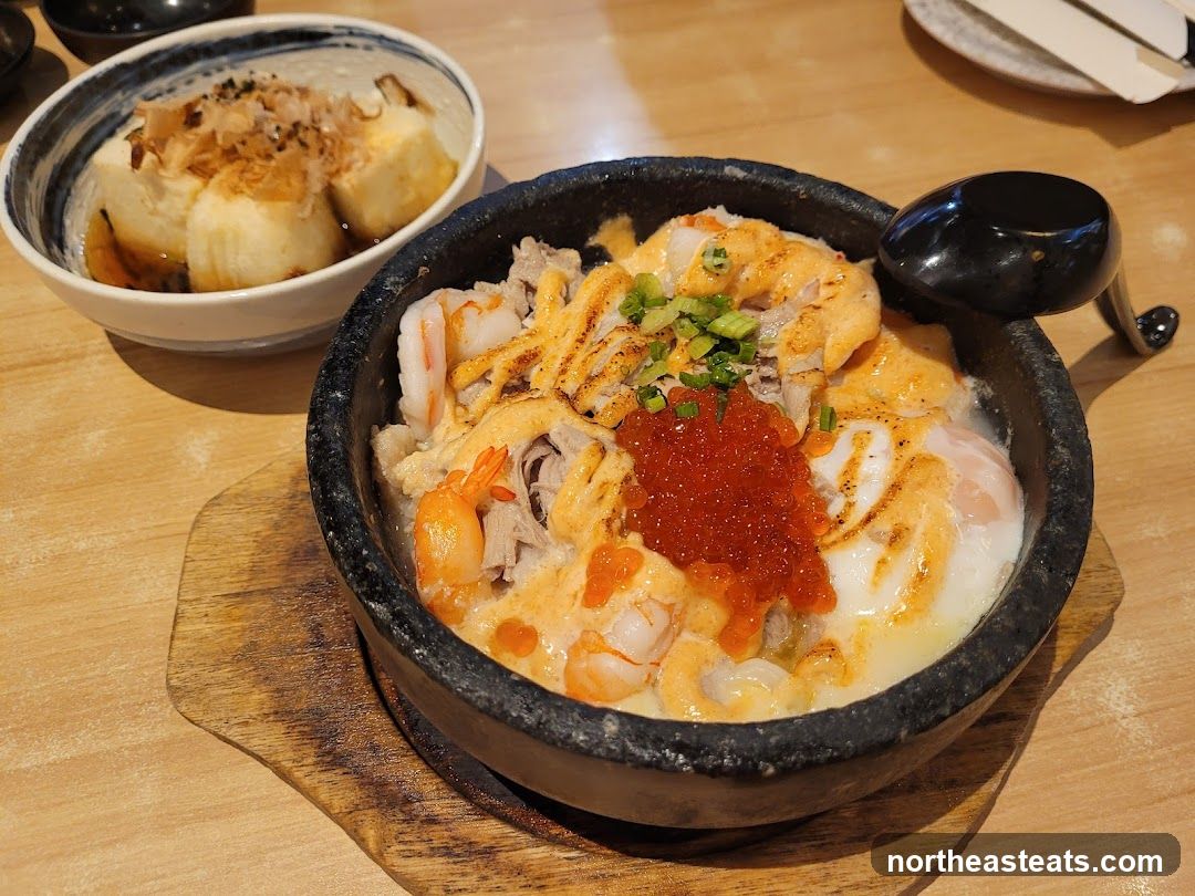 Stone Bowl Dish with Shrimp and Roe