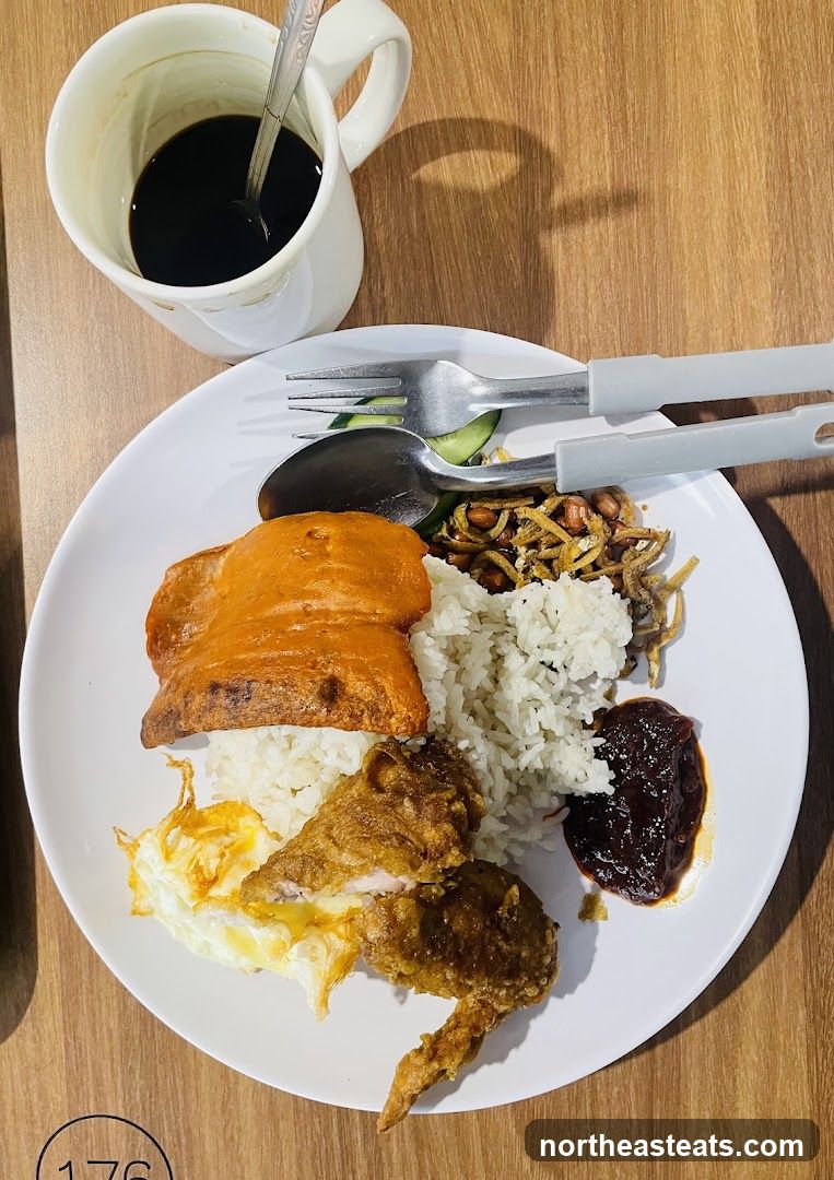 Nasi Lemak with Fried Chicken and Coffee