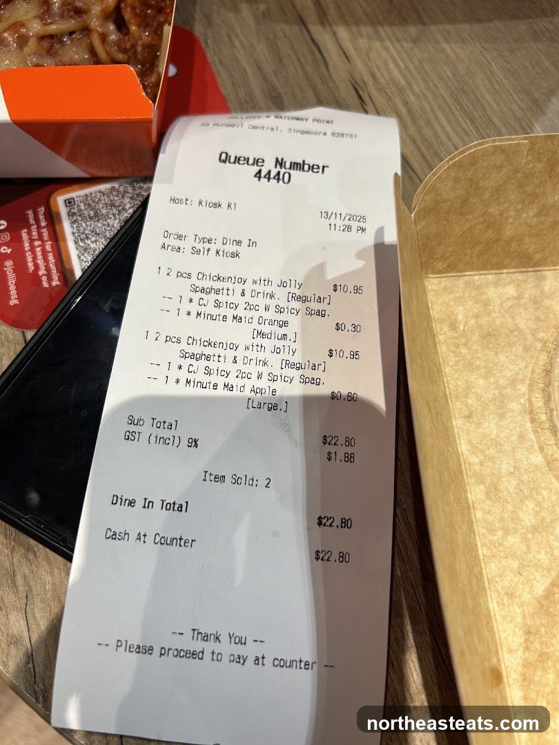 Receipt from Jollibee
