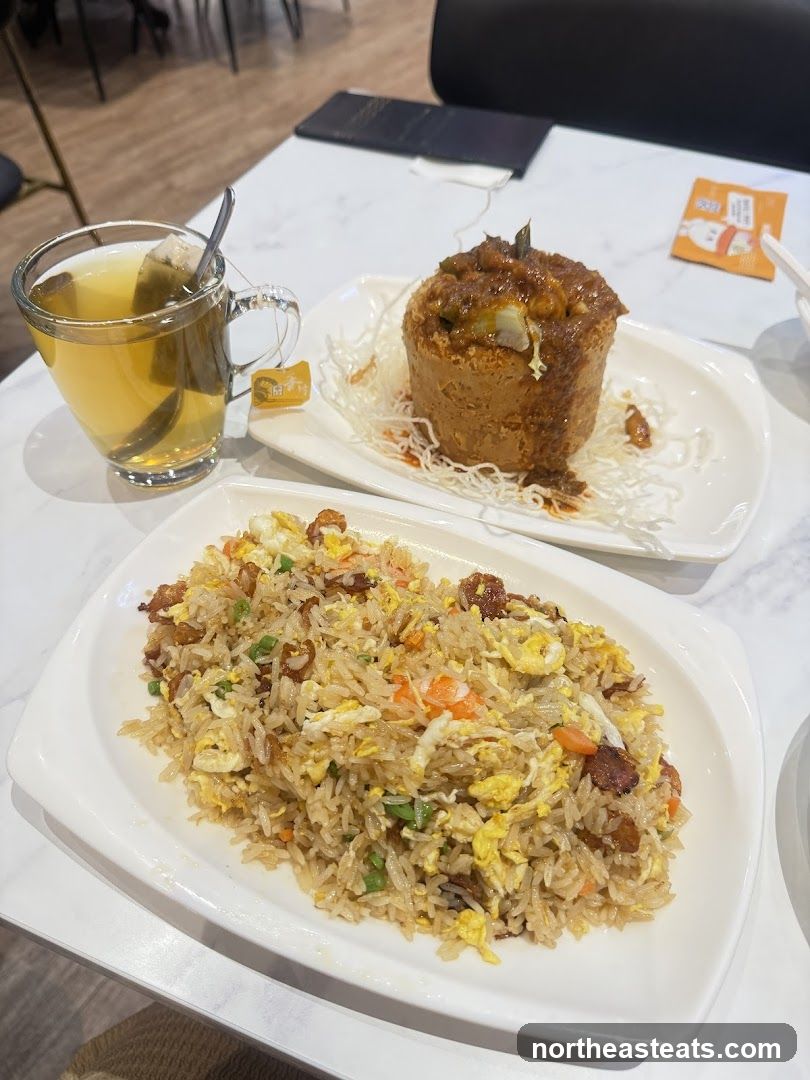Fried Rice and Savory Dish with Tea