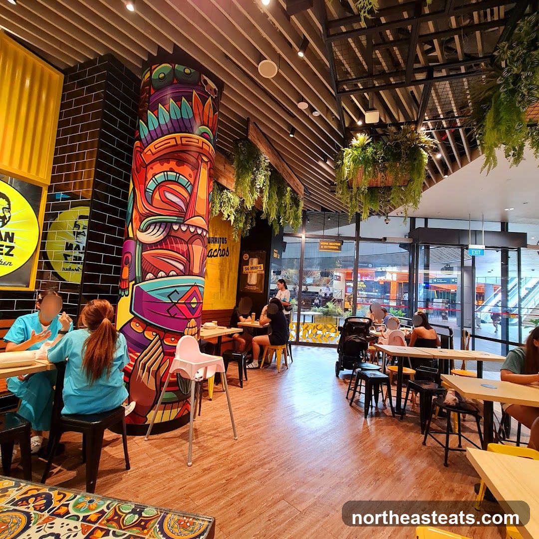 Vibrant restaurant interior with colorful decor