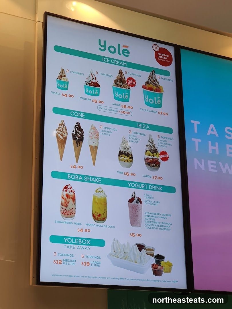 Yolé Ice Cream Menu