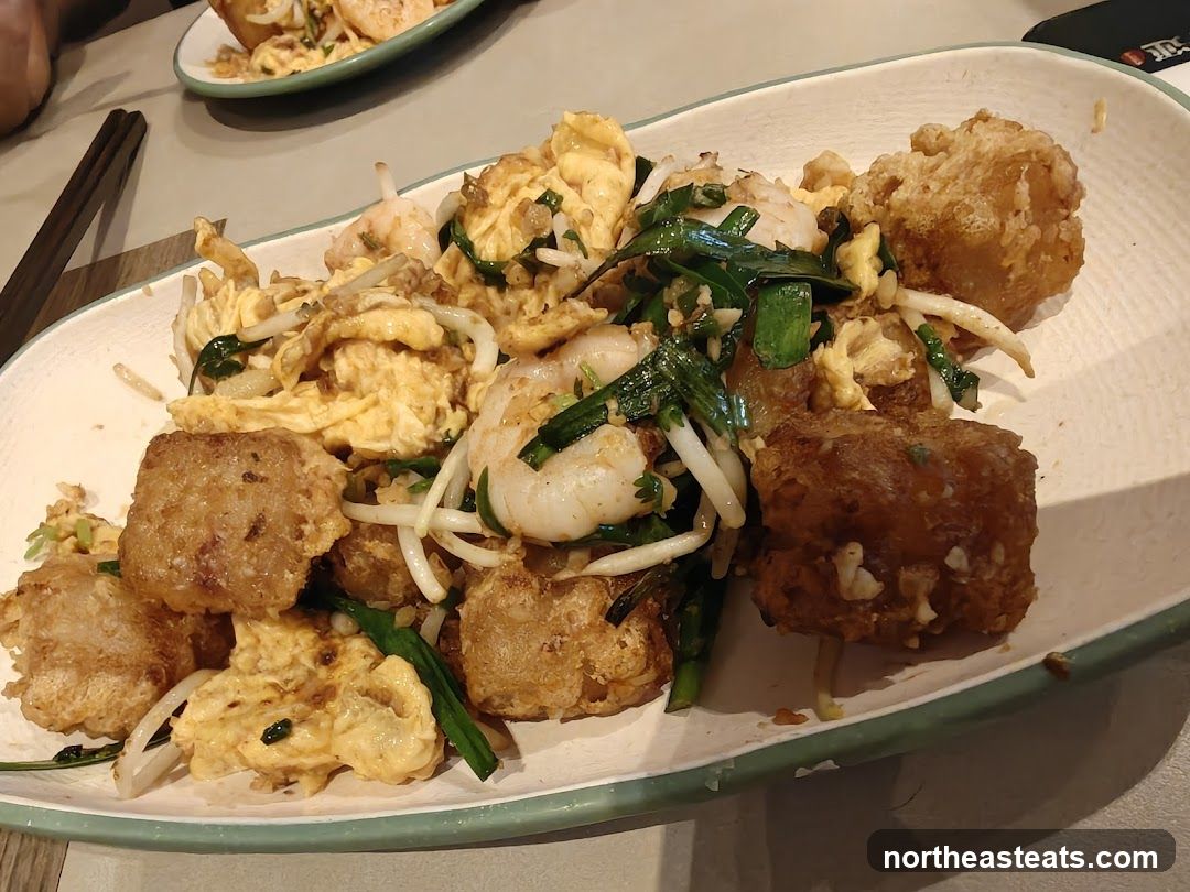 Fried Turnip Cake with Scrambled Eggs and Shrimp