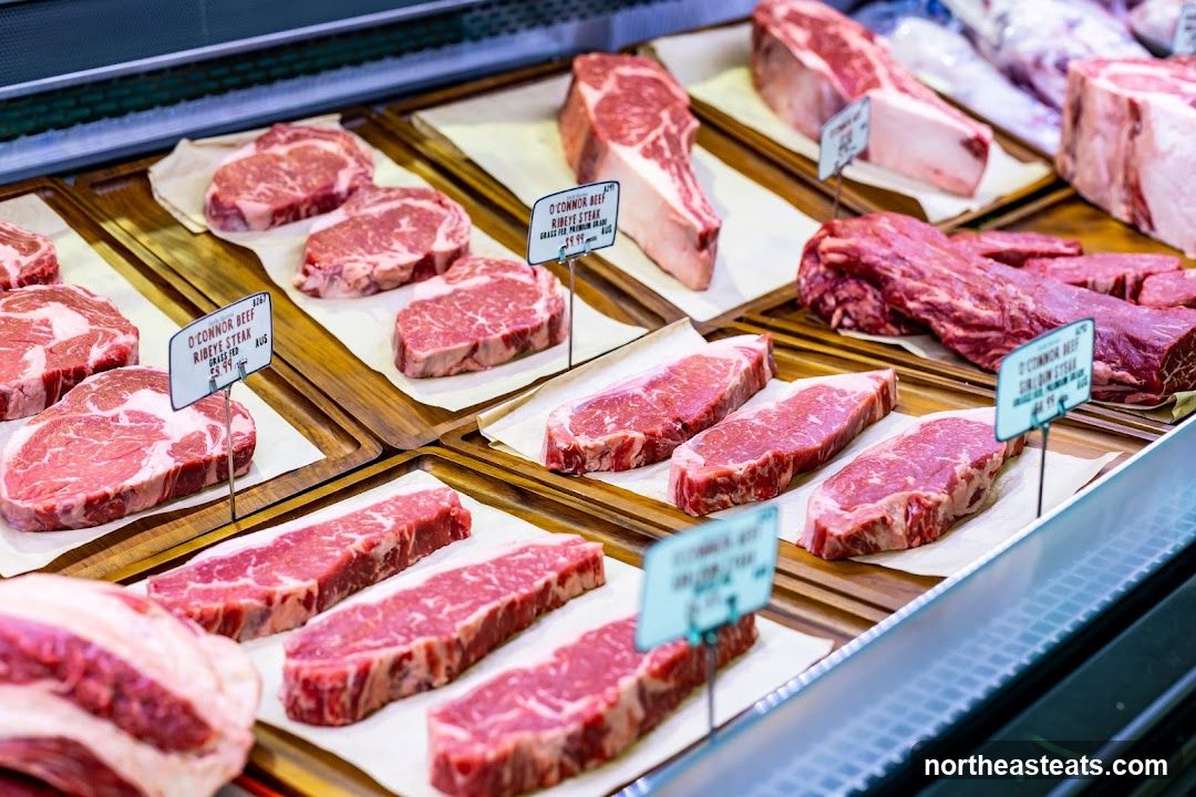 Display of various cuts of beef