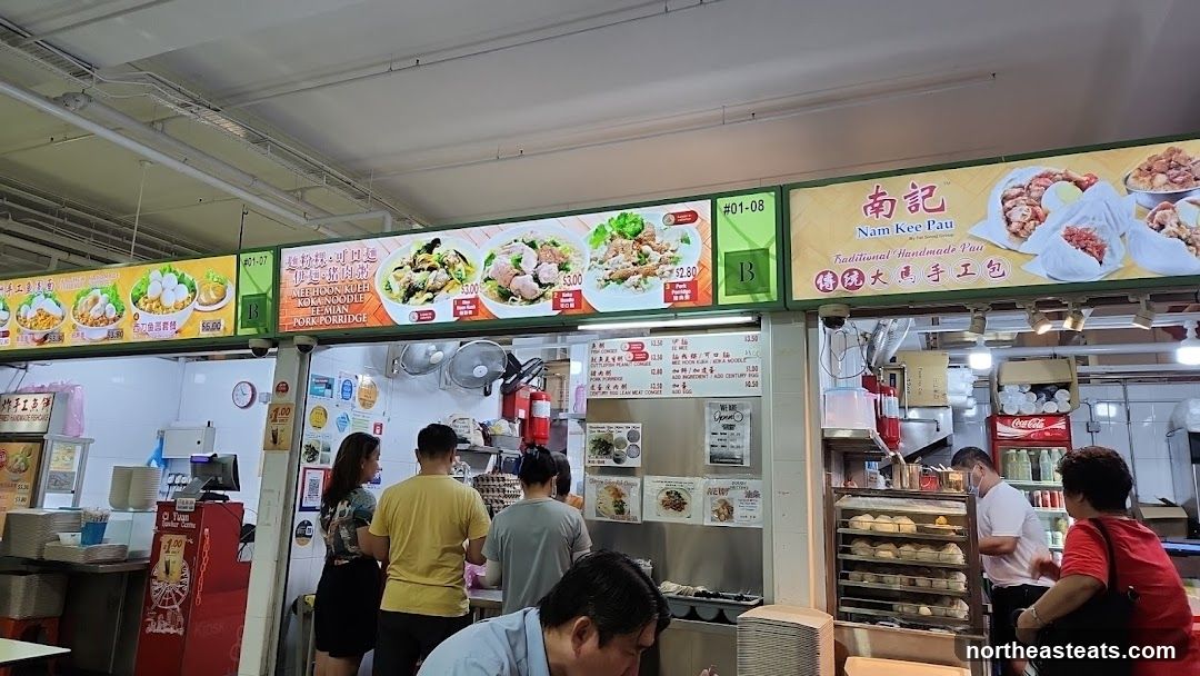Food stalls with menus and food displays