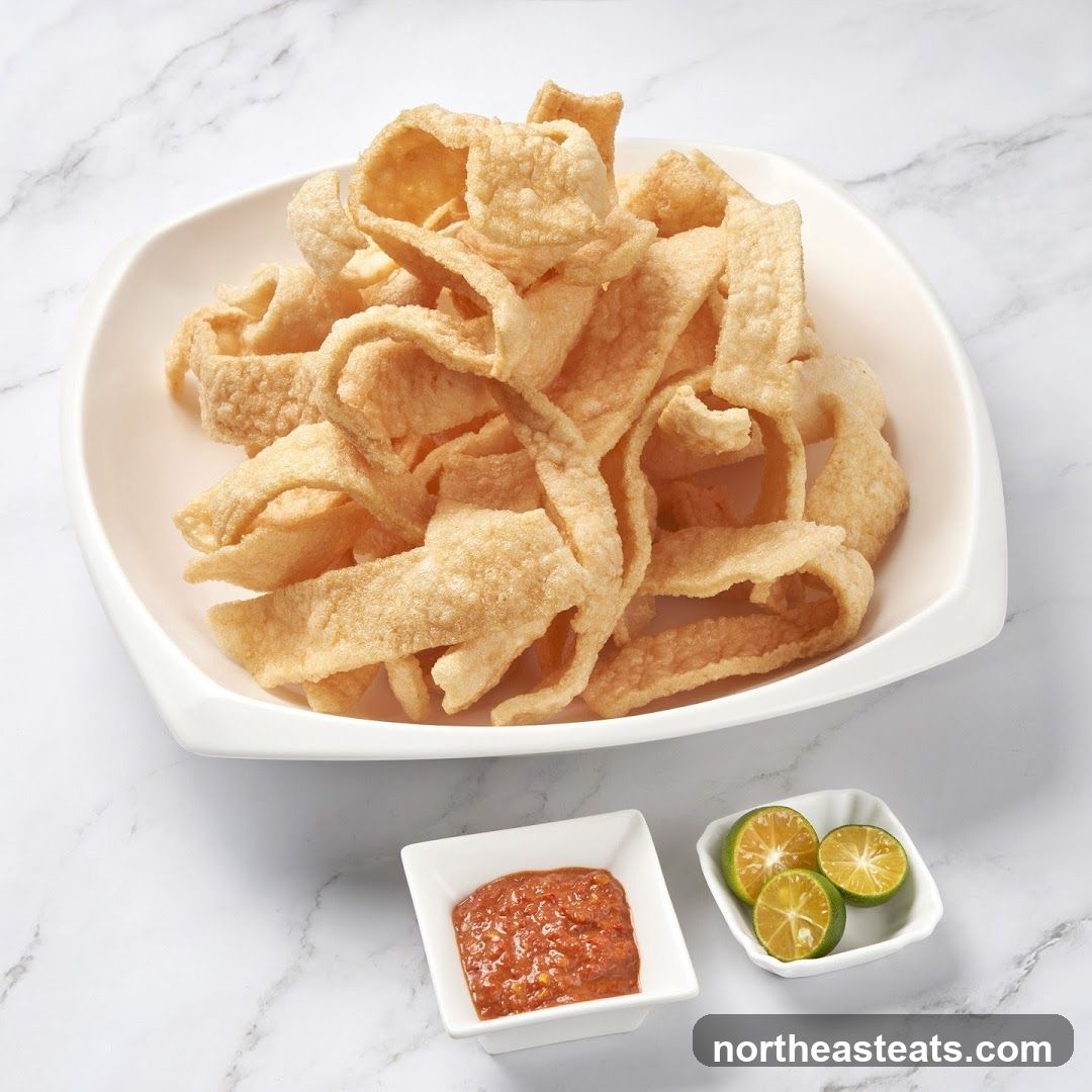 Crispy Pork Rinds with Chili Dip and Lime Wedges