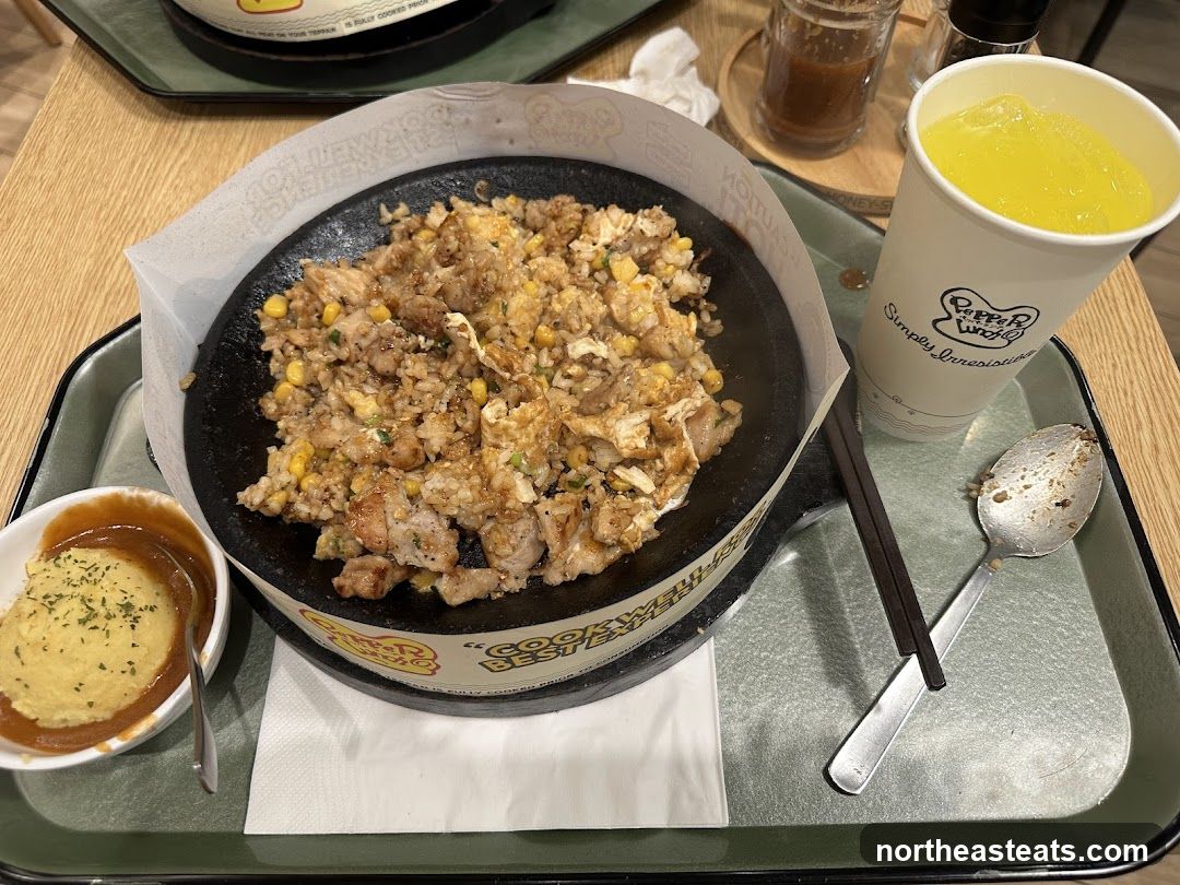 Sizzling Rice Dish with Drink