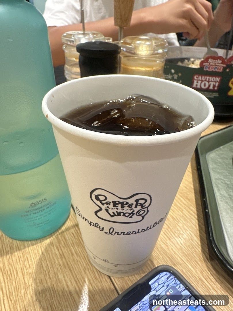 Beverage and food at Pepper Lunch