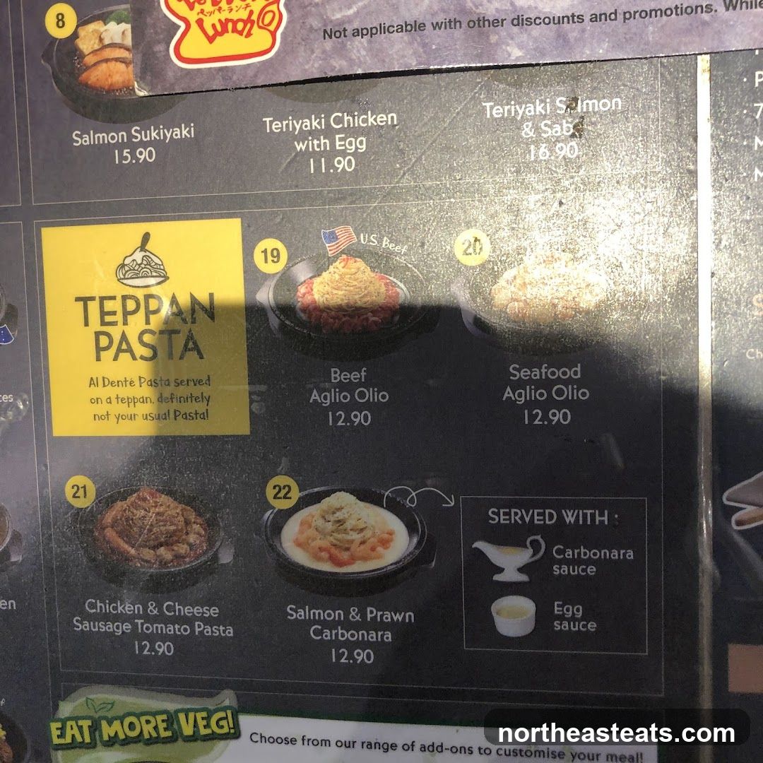 Teppan Pasta Menu