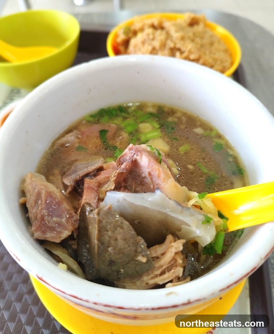 Bowl of Soup with Meat and Garnish