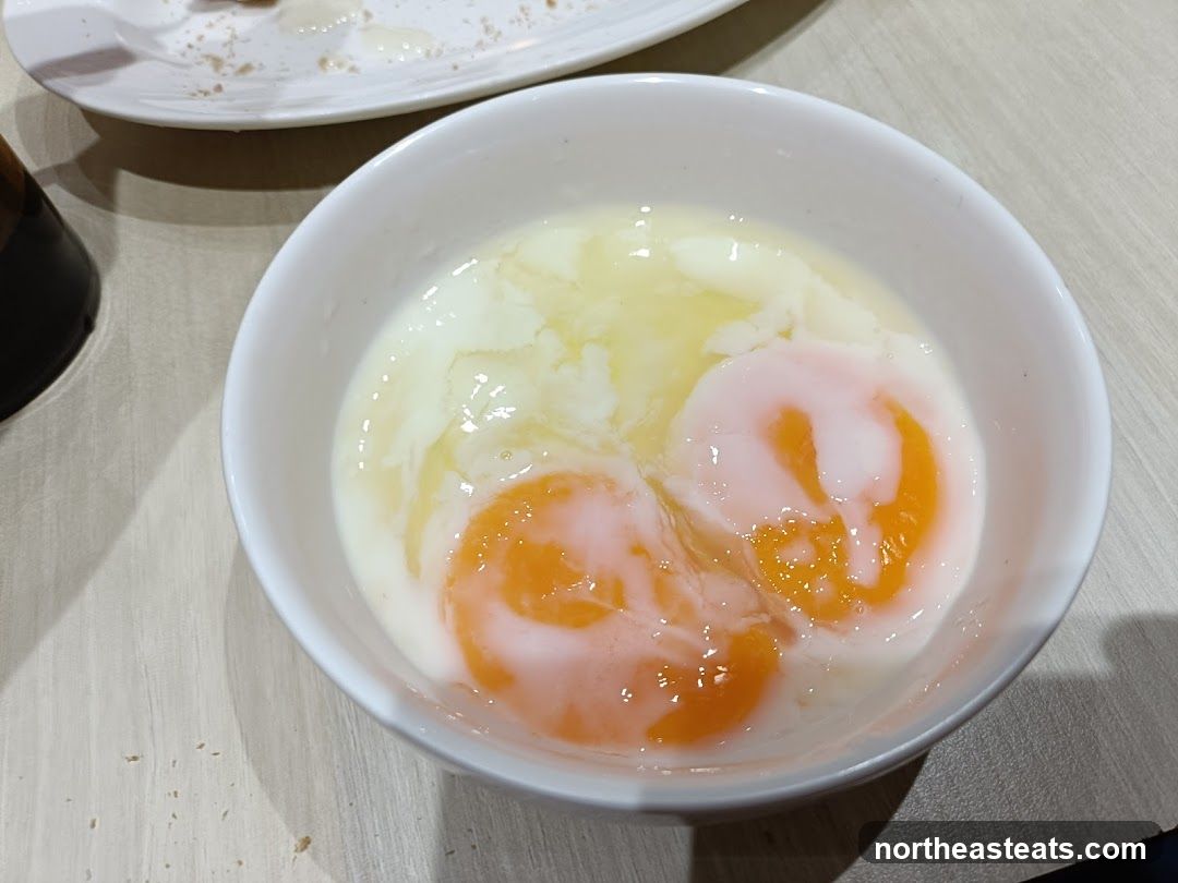 Soft-boiled eggs in a bowl