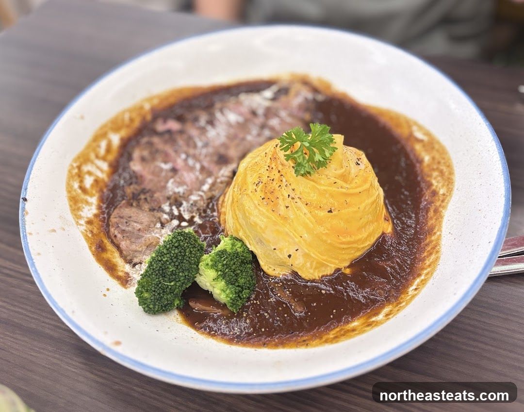 Steak with Omelette and Broccoli