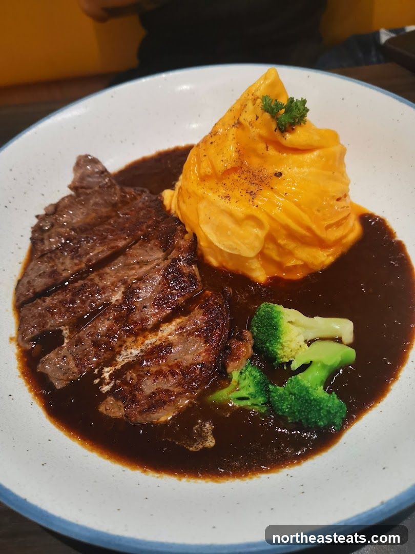 Steak with Omelette and Broccoli